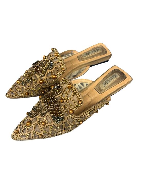 Semida Shoes - Semida Rhinestone Swan Mules Size 40 Gold Embellished Pointed Toe Shoes